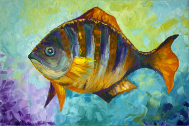 Painting titled "What do fish think…" by Tetiana Kushnirova, Original Artwork, Oil