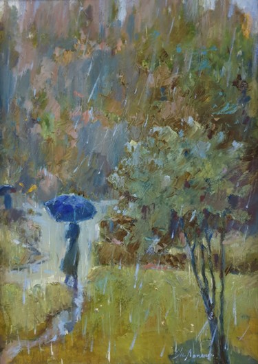 Картина под названием "The rain" - Tatiana Lapina, Подлинное произведение искусства, Масло