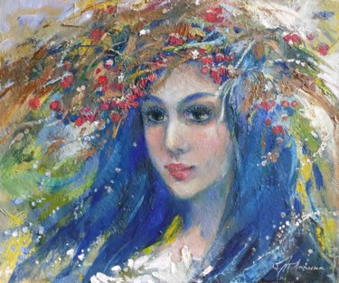Painting titled "Fairy of meadow - o…" by Tatiana Lapina, Original Artwork, Oil Mounted on Wood Stretcher frame