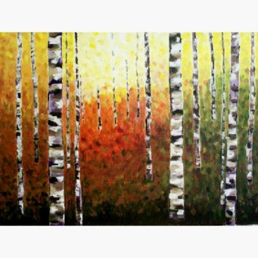 Painting titled "Birches" by Tatyana Leksikova, Original Artwork, Oil