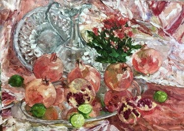 Pintura intitulada "Pink pomegranates" por Olga Sedykh, Obras de arte originais, Óleo
