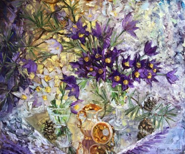 Painting titled "Forest amethysts" by Olga Sedykh, Original Artwork, Oil