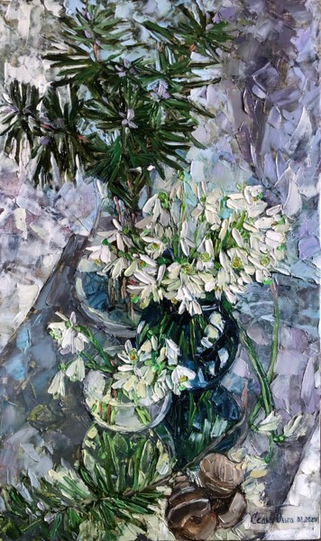 Картина под названием "Winter blooming" - Olga Sedykh, Подлинное произведение искусства, Масло