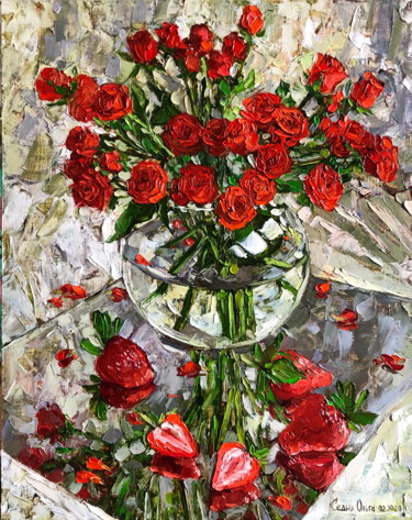 Картина под названием "Strawberry roses" - Olga Sedykh, Подлинное произведение искусства, Масло