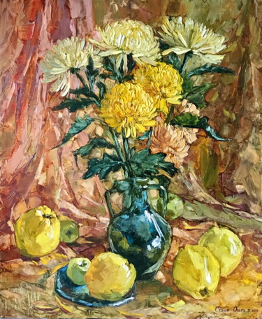 Картина под названием "Chrysanthemums and…" - Olga Sedykh, Подлинное произведение искусства, Масло