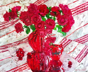 Картина под названием "Red rose" - Olga Sedykh, Подлинное произведение искусства, Масло