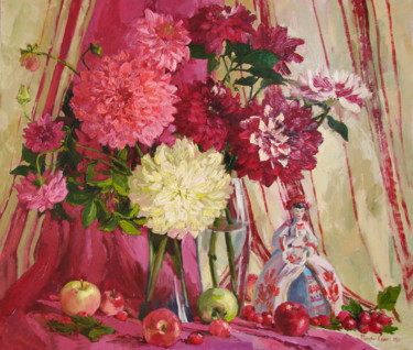 Peinture intitulée "Dahlias" par Olga Sedykh, Œuvre d'art originale, Huile