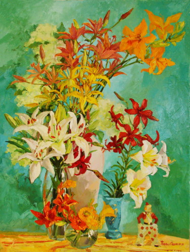 Malerei mit dem Titel "Multi  Colored Lili…" von Olga Sedykh, Original-Kunstwerk, Öl