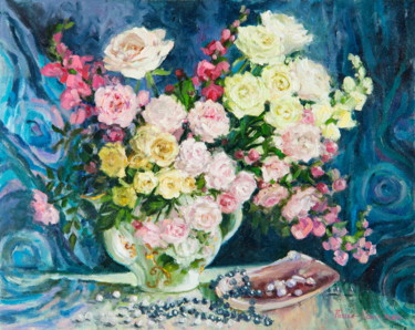 Картина под названием "Marshmallow Roses A…" - Olga Sedykh, Подлинное произведение искусства, Масло