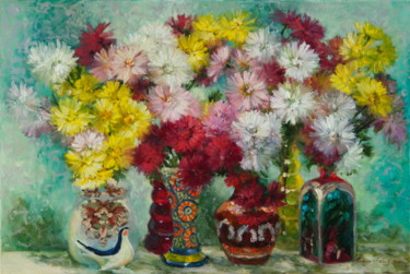 Картина под названием "Rainbow Chrysanthem…" - Olga Sedykh, Подлинное произведение искусства, Масло