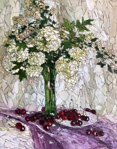 Peinture intitulée "White Viburnum And…" par Olga Sedykh, Œuvre d'art originale, Huile