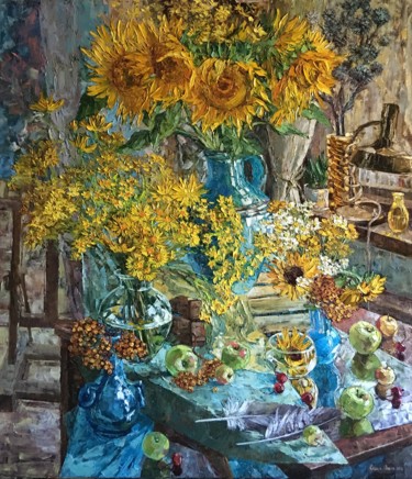 Painting titled "The Sun In The Work…" by Olga Sedykh, Original Artwork, Oil