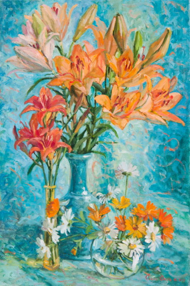 Картина под названием "Apricot Lilies" - Olga Sedykh, Подлинное произведение искусства, Масло