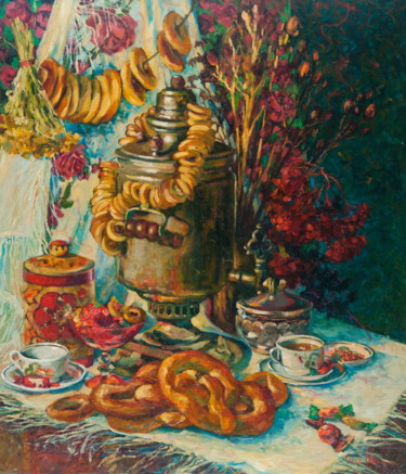 Peinture intitulée "Fragrant Tea Party" par Olga Sedykh, Œuvre d'art originale, Huile