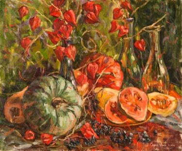 Painting titled "Pumpkins And Physal…" by Olga Sedykh, Original Artwork, Oil