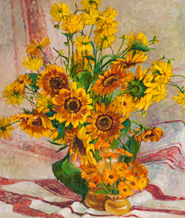 Картина под названием "Sunny Bouquet" - Olga Sedykh, Подлинное произведение искусства, Масло