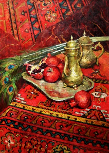 Картина под названием "Still life with gre…" - Olga Sedykh, Подлинное произведение искусства, Масло