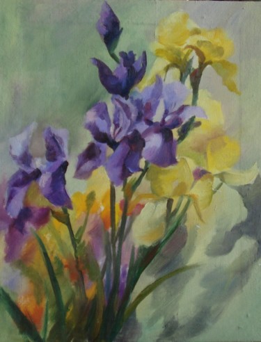 Картина под названием "Irises" - Olga Sedykh, Подлинное произведение искусства, Масло