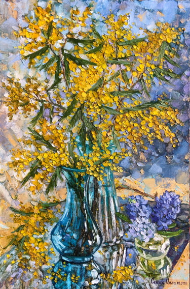 Ζωγραφική με τίτλο "Fragrant mimosa" από Olga Sedykh, Αυθεντικά έργα τέχνης, Λάδι