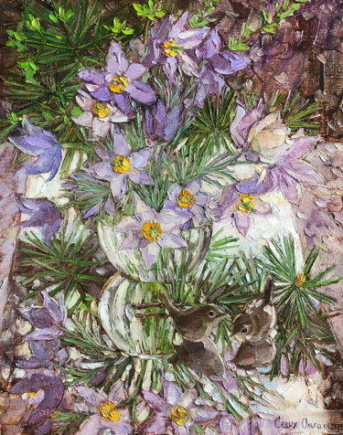 Painting titled "Lilac dream of grass" by Olga Sedykh, Original Artwork, Oil
