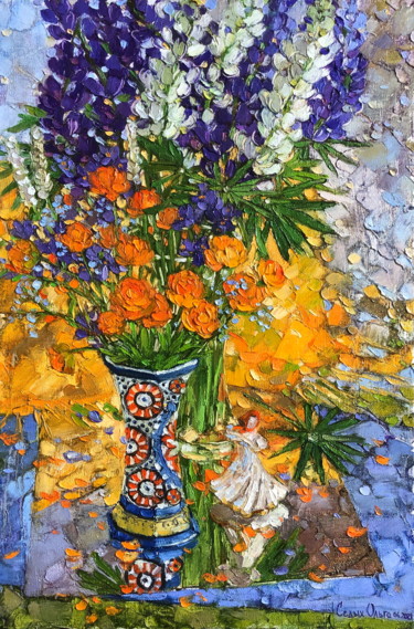 Картина под названием "Frying flower and L…" - Olga Sedykh, Подлинное произведение искусства, Масло