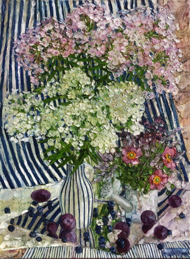 Malerei mit dem Titel "Phlox striped" von Olga Sedykh, Original-Kunstwerk, Öl