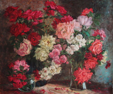 Bouquet of multi-colored roses Painting titled "Bouquet of multi-co…" by Olga Sedykh, Original Art, Oil