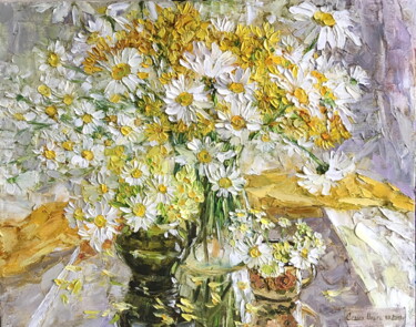 Картина под названием "Sunny daisies 2019" - Olga Sedykh, Подлинное произведение искусства, Масло