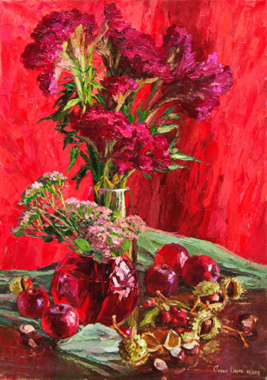 Картина под названием "Combs and chestnuts" - Olga Sedykh, Подлинное произведение искусства, Масло