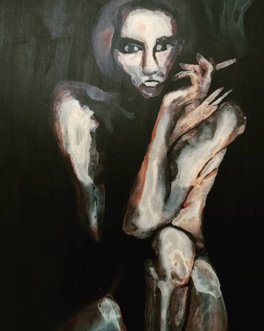 Painting titled "WOMAN ON SHADOW by…" by Thiago Marcoantonio, Original Artwork, Acrylic