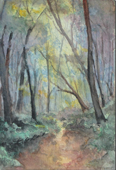 Peinture intitulée "Into the Wood" par Uynsart, Œuvre d'art originale, Aquarelle