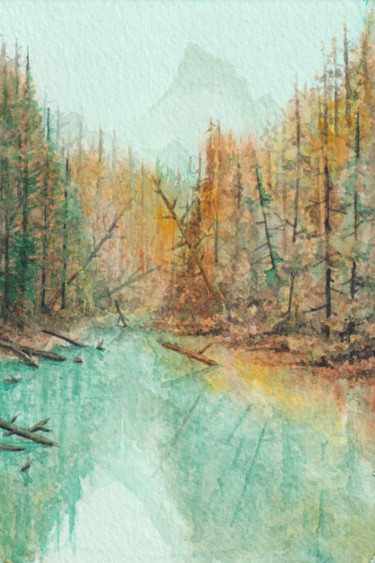 Peinture intitulée "Le paysage" par Uynsart, Œuvre d'art originale, Aquarelle Monté sur Châssis en bois