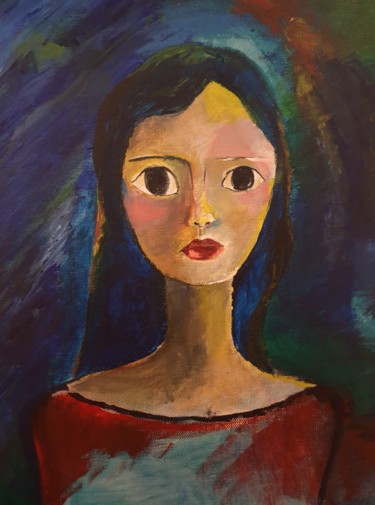 Peinture intitulée "La fille avec des g…" par Uynsart, Œuvre d'art originale, Acrylique