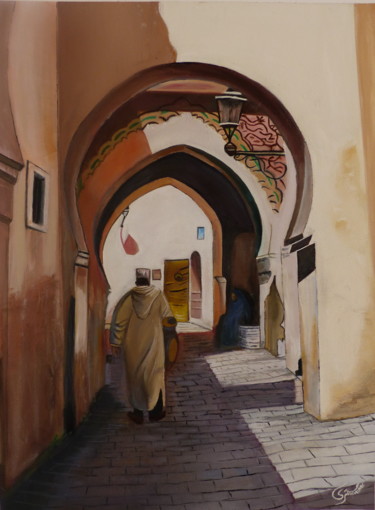 Painting titled "Souvenir Marocain" by Thierry Navarre, Original Artwork, Oil Mounted on Wood Stretcher frame