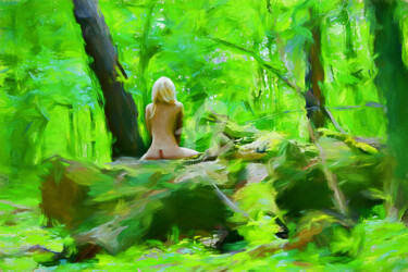 Digitale Kunst getiteld "green woman" door Tobias Ginski, Origineel Kunstwerk, Digitaal Schilderwerk
