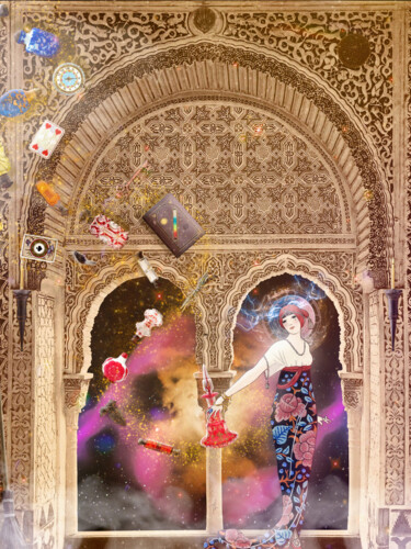 Collagen mit dem Titel "Thea the Space Nymph" von Toby Leon, Original-Kunstwerk, Digitale Collage