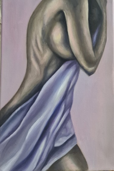 Pittura intitolato "Девушка с тканью" da Natali Snitsar, Opera d'arte originale, Olio
