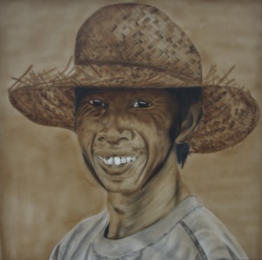 Peinture intitulée "homme des rizières" par Thierryl, Œuvre d'art originale, Acrylique