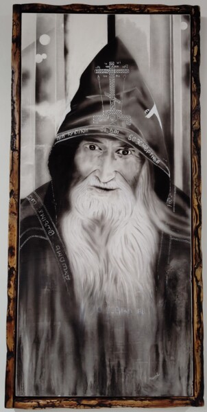 Painting titled "pope russe" by Thierryl, Original Artwork, Airbrush Mounted on Wood Stretcher frame