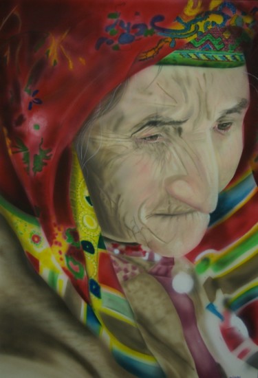 Peinture intitulée "grand mere Tadjik" par Thierryl, Œuvre d'art originale, Huile