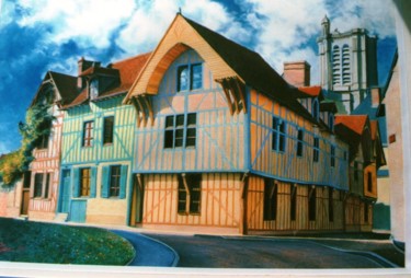 Pittura intitolato "Troyes, rue Saint-d…" da Toine, Opera d'arte originale, Olio