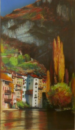 Painting titled "Pont en Royans" by Toine, Original Artwork, Oil