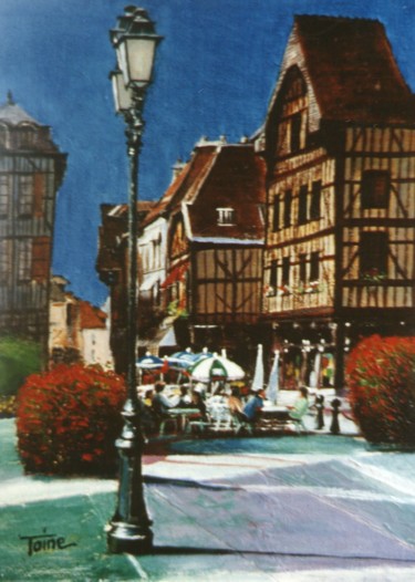 Painting titled "Troyes, rue Champea…" by Toine, Original Artwork, Oil