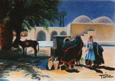 Painting titled "Oasis marocaine" by Toine, Original Artwork, Oil