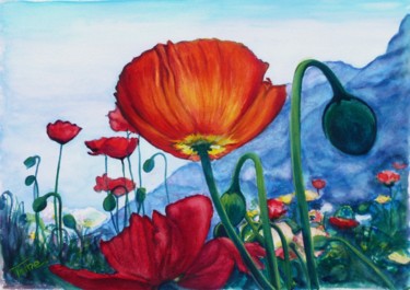 Painting titled "Rouges coquelicot" by Toine, Original Artwork, Oil