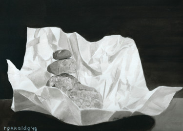 Disegno intitolato "Rocks On White Pape…" da Tokkaido, Opera d'arte originale, Inchiostro