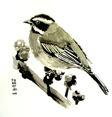 Rysunek zatytułowany „Bird in Ink” autorstwa Tokkaido, Oryginalna praca, Atrament