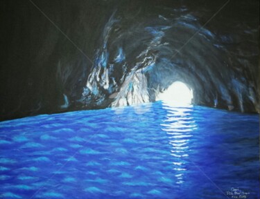 Painting titled "La grotte bleue" by Tol Dana, Original Artwork, Acrylic Mounted on Wood Stretcher frame