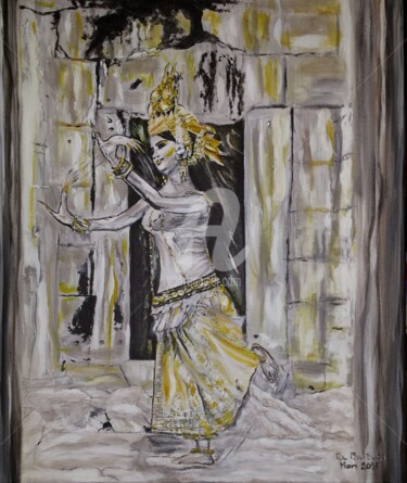 Painting titled "Apsara âme" by Tol Dana, Original Artwork, Acrylic Mounted on Wood Stretcher frame