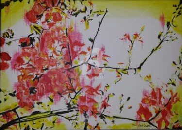 Painting titled "Branches fleuries e…" by Tol Dana, Original Artwork, Acrylic Mounted on Wood Stretcher frame